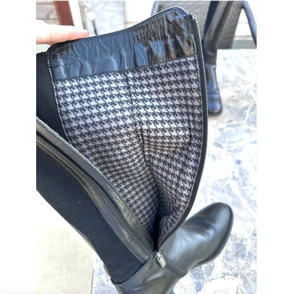 Aquatalia Olita Weatherproof Black Leather Riding Boots - 6 - Picture 6 of 11